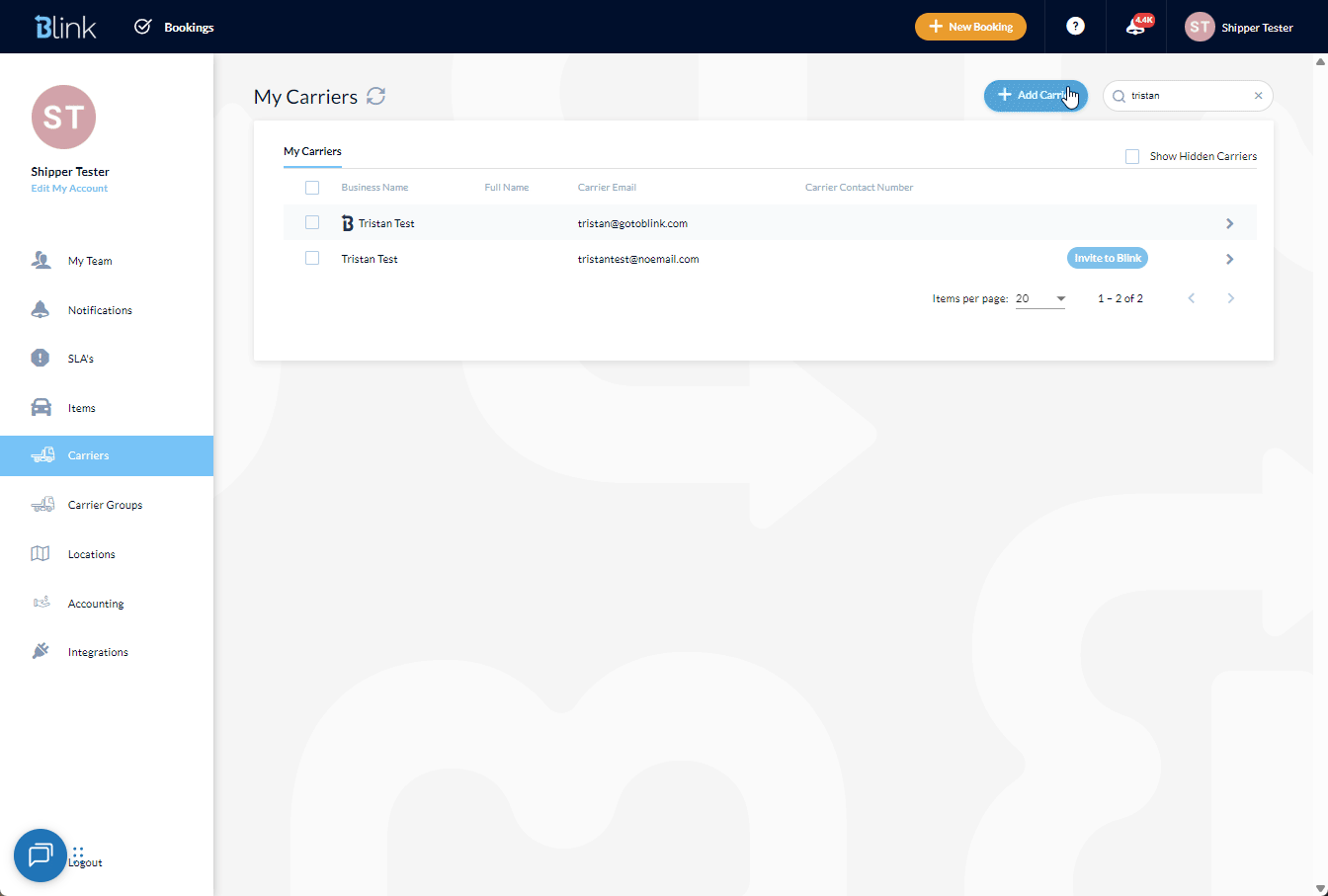 Create Carrier and Invite